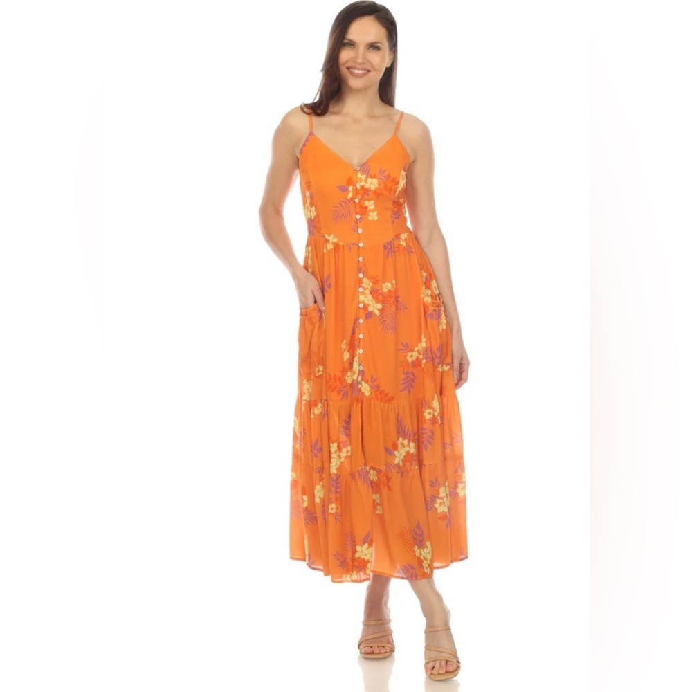 Floral print Orange Maxi Dress in size large. Nwt